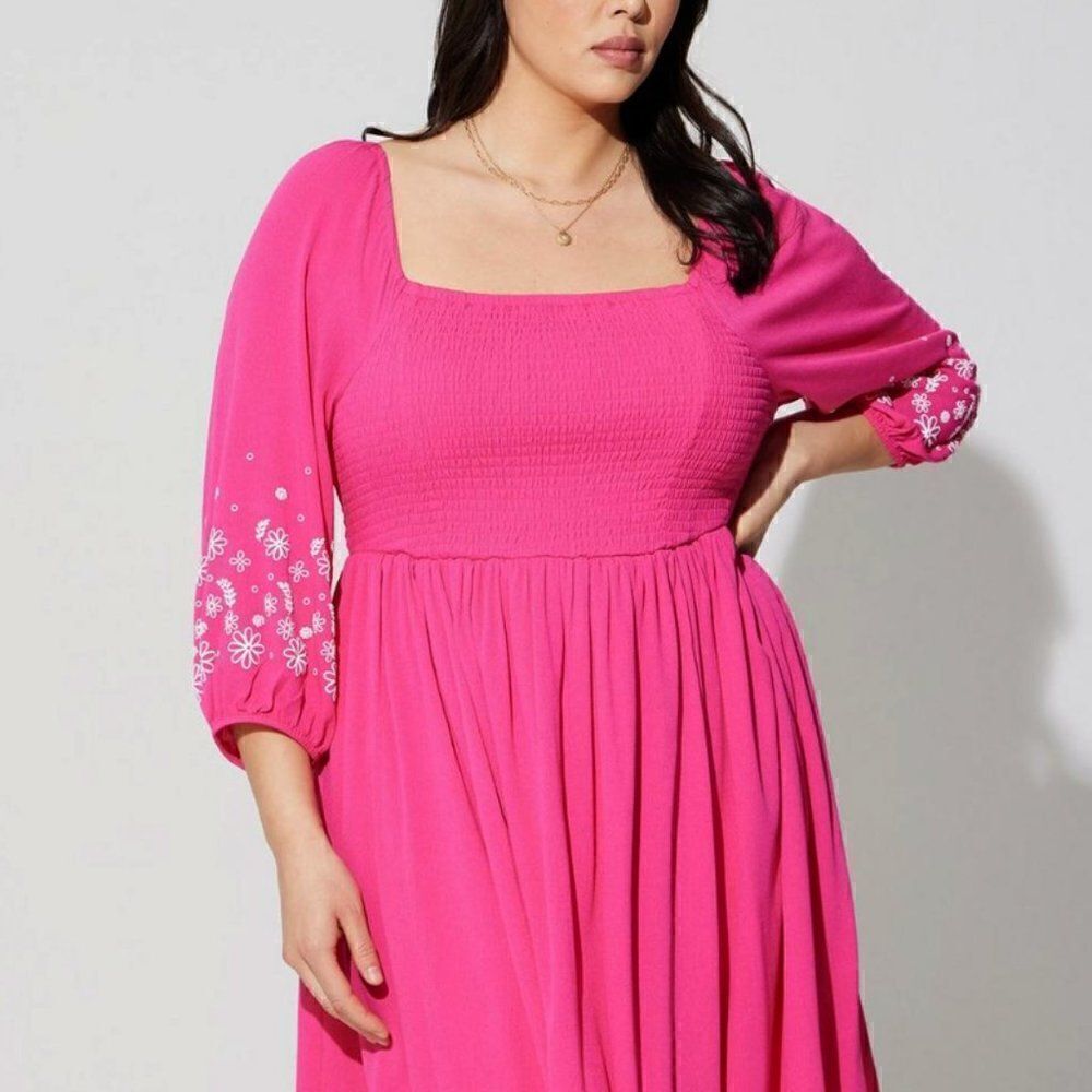 Torrid Pink Gauze Blouson Sleeve Dress Size 2X